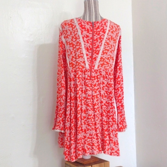 Free People Orange Floral Like You Best Baby Doll Mini Swing Dress Size S - Picture 6 of 11